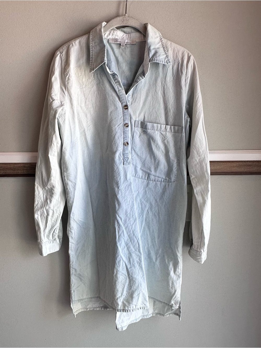 Lovers + Friends Blue Ombré Cotton Chambray Long Sleeve Shirt Dress